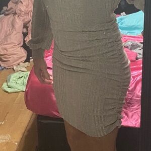 SHEIN Tan Long Sleeve Ruched Dress